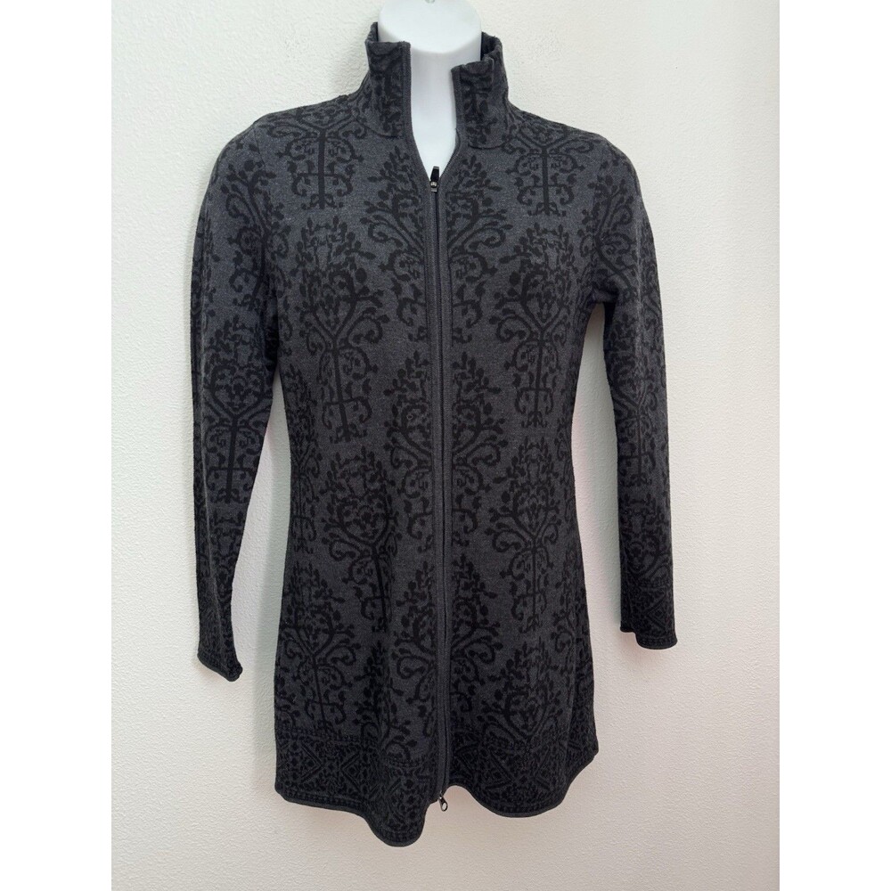 Cynthia Rowley Zip Front Cardigan Sweater Women's Large Gray Black Nordic Cotton